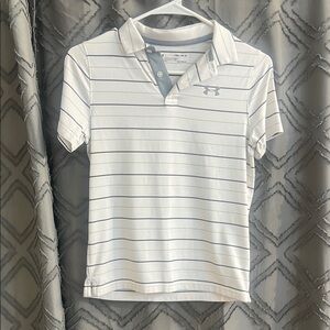 Under Armour White Polo with Light Blue Stripes
